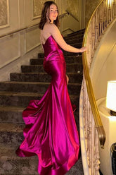 Sexy Fuchsia Prom Dress Strapless Mermaid Formal Gown Sleeveless